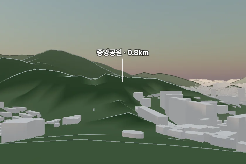 중앙공원 쪽을 모형으로 그린 미리보기