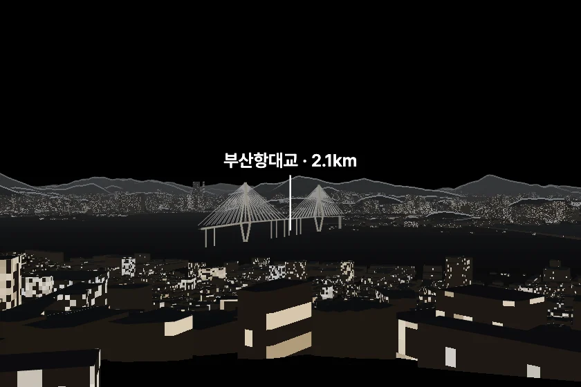 부산항대교 쪽을 모형으로 그린 미리보기