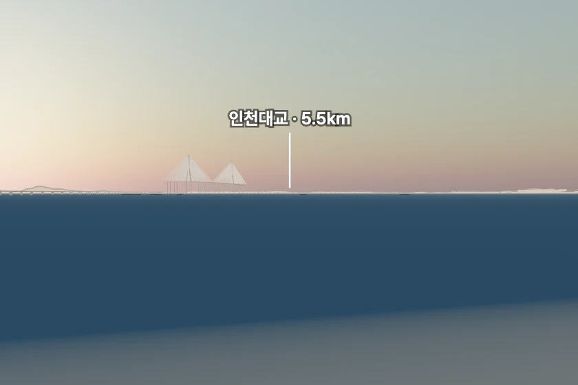 인천대교 쪽을 모형으로 그린 미리보기
