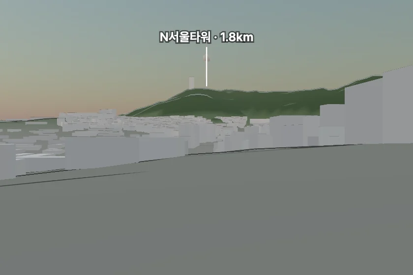 N서울타워 쪽을 모형으로 그린 미리보기