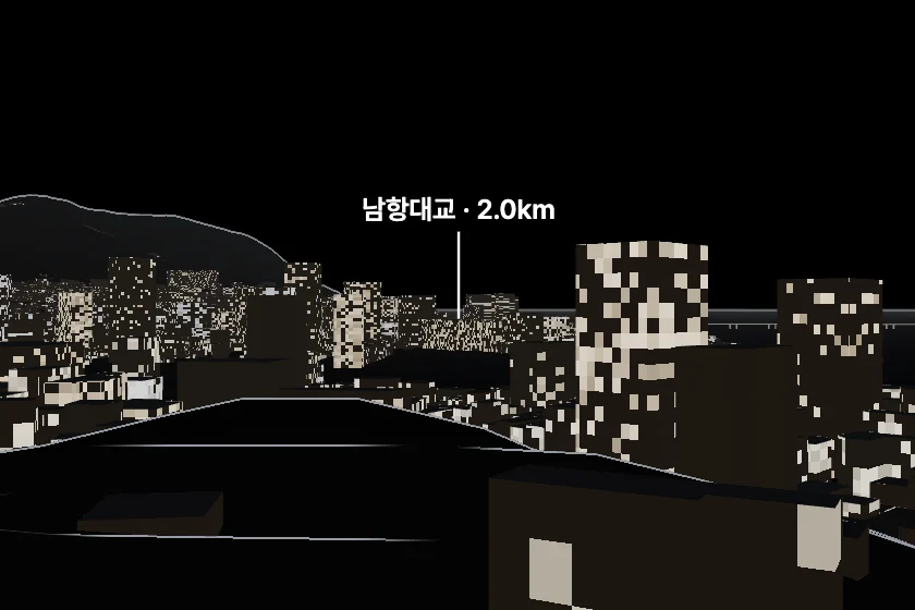 남항대교 쪽을 모형으로 그린 미리보기