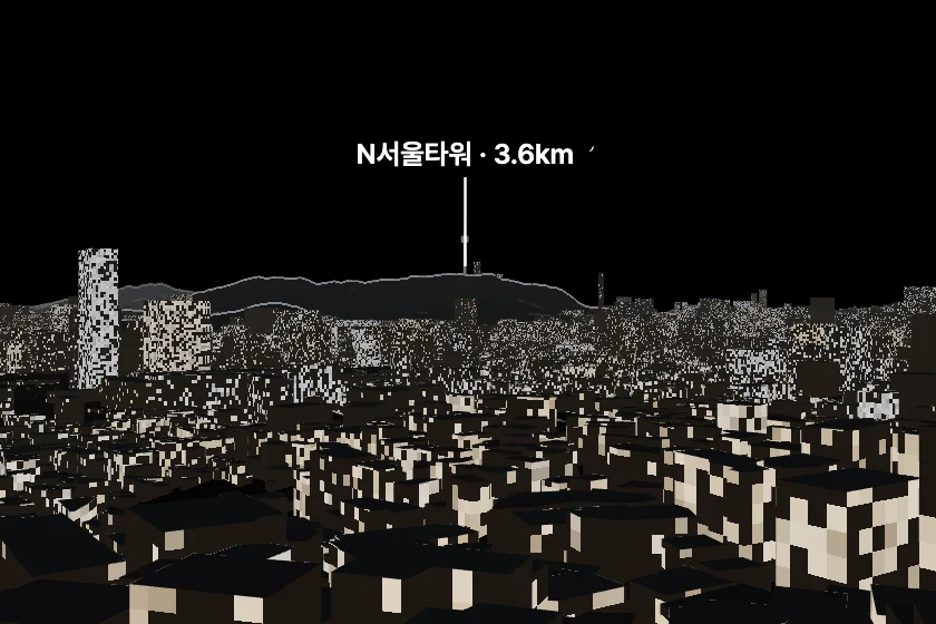 N서울타워 쪽을 모형으로 그린 미리보기