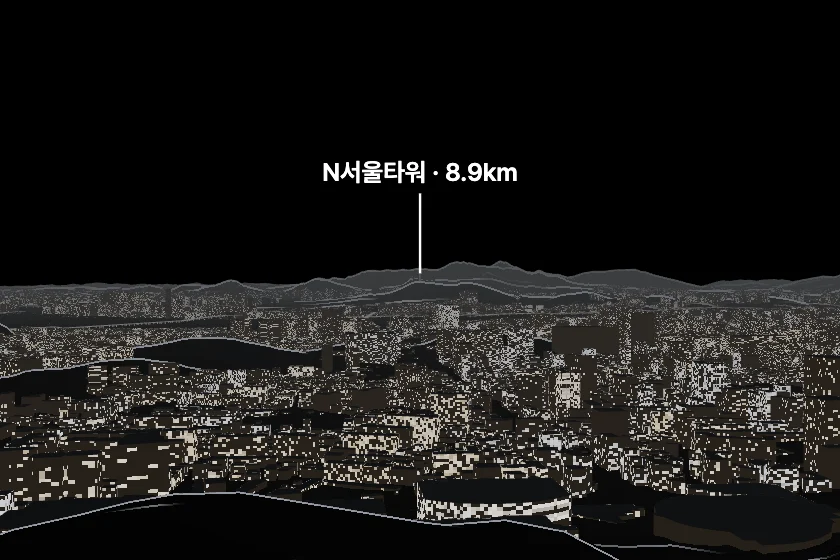 N서울타워 쪽을 모형으로 그린 미리보기