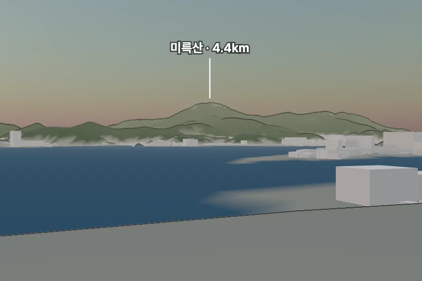 미륵산 쪽을 모형으로 그린 미리보기