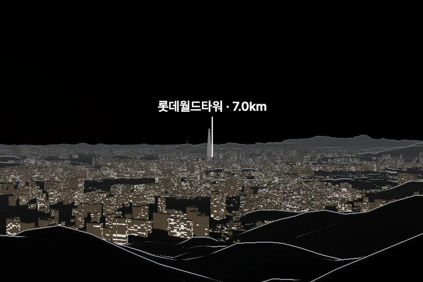 롯데월드타워 · N서울타워 쪽을 모형으로 그린 미리보기