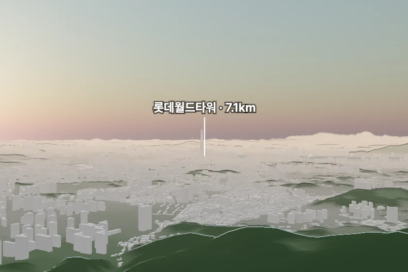 롯데월드타워 쪽을 모형으로 그린 미리보기