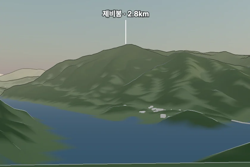 제비봉 쪽을 모형으로 그린 미리보기