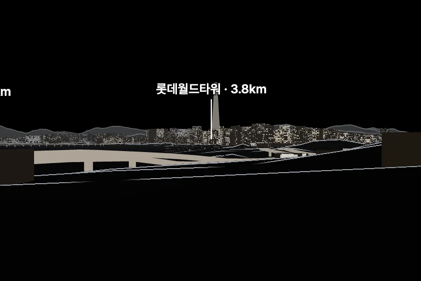 롯데월드타워 쪽을 모형으로 그린 미리보기