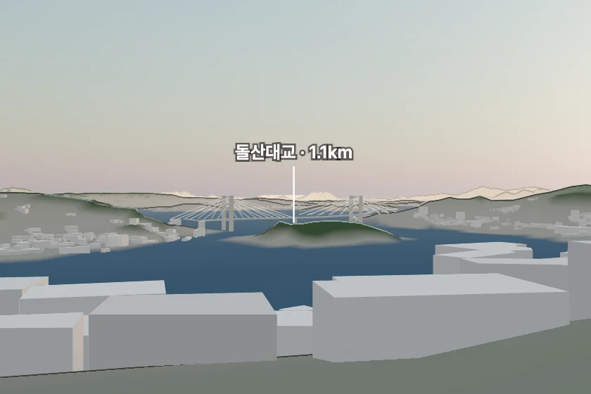 돌산대교 쪽을 모형으로 그린 미리보기