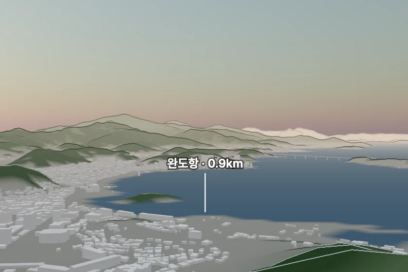 완도항 쪽을 모형으로 그린 미리보기