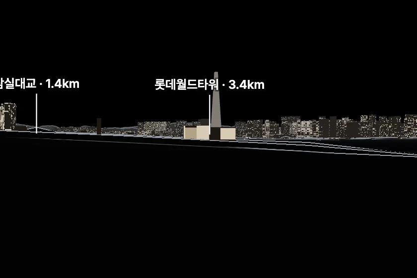 롯데월드타워 쪽을 모형으로 그린 미리보기