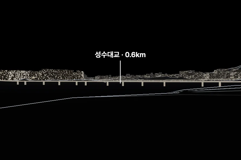 성수대교 · N서울타워 쪽을 모형으로 그린 미리보기