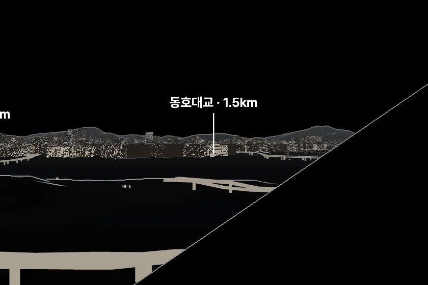 동호대교 쪽을 모형으로 그린 미리보기