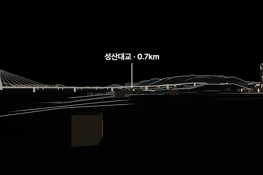 성산대교 쪽을 모형으로 그린 미리보기