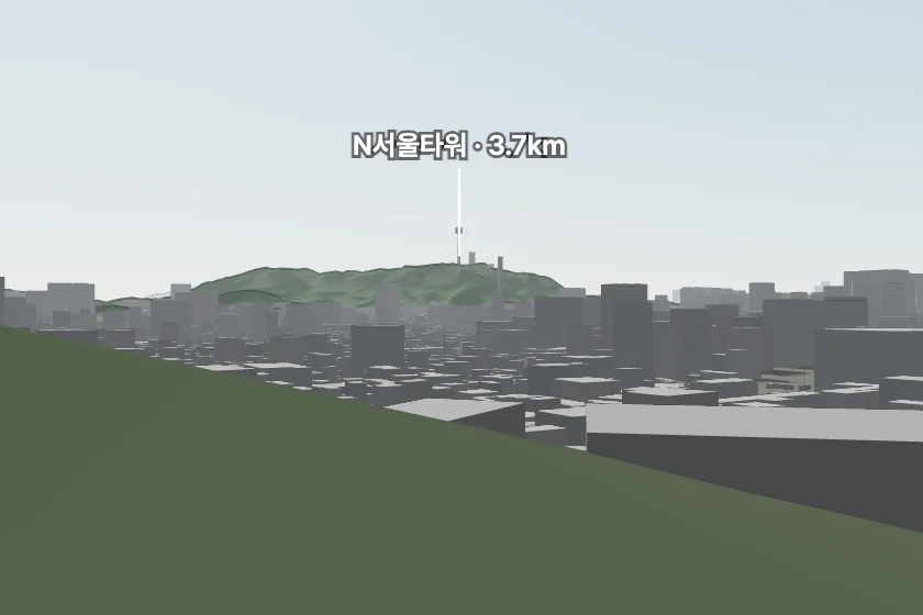 N서울타워 쪽을 모형으로 그린 미리보기
