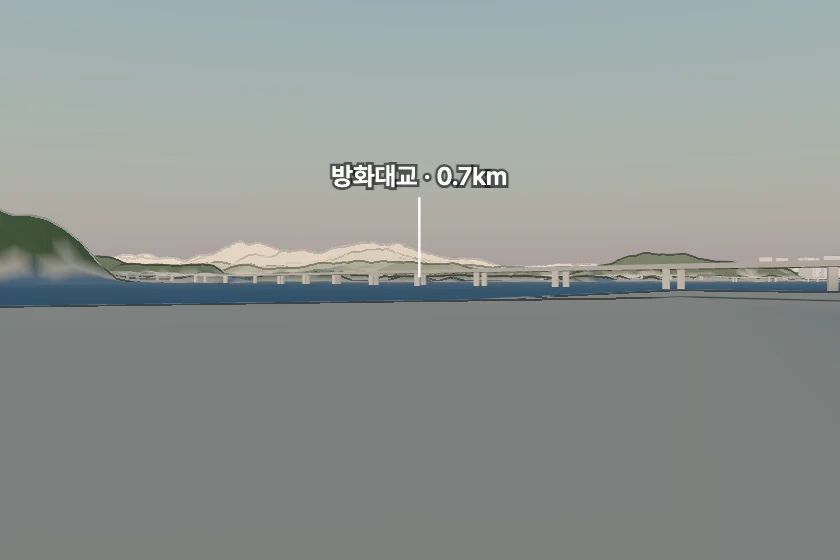 방화대교 쪽을 모형으로 그린 미리보기