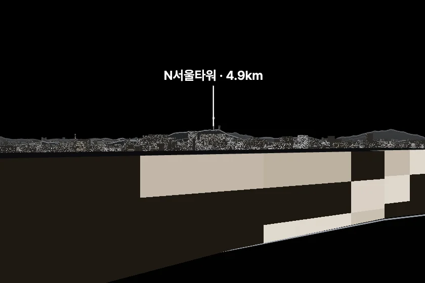 N서울타워 쪽을 모형으로 그린 미리보기