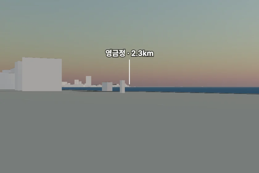 영금정 쪽을 모형으로 그린 미리보기