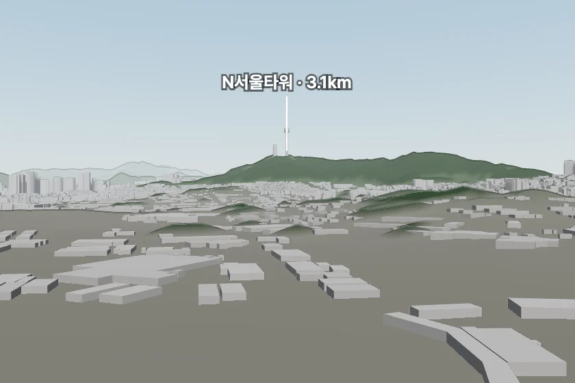 N서울타워 쪽을 모형으로 그린 미리보기