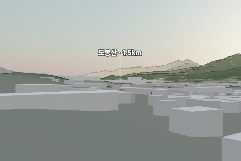 도봉산 쪽을 모형으로 그린 미리보기