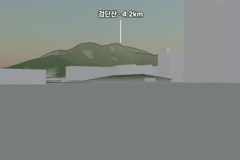검단산 쪽을 모형으로 그린 미리보기