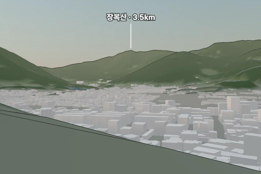 장복산 쪽을 모형으로 그린 미리보기