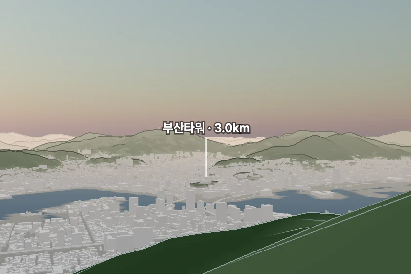 부산타워 쪽을 모형으로 그린 미리보기