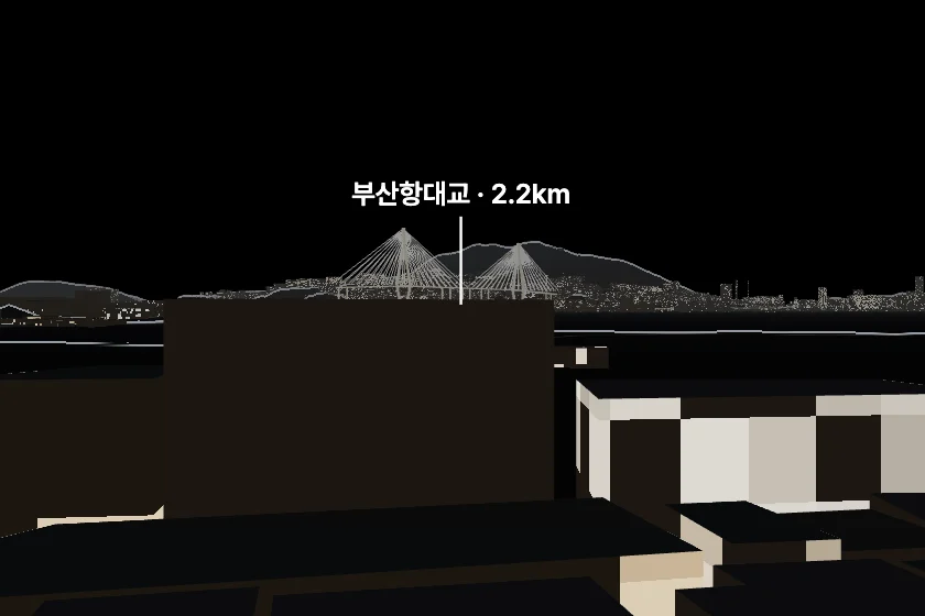 부산항대교 쪽을 모형으로 그린 미리보기