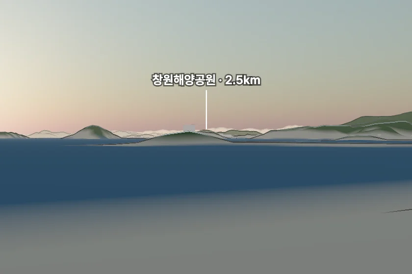 창원해양공원 쪽을 모형으로 그린 미리보기