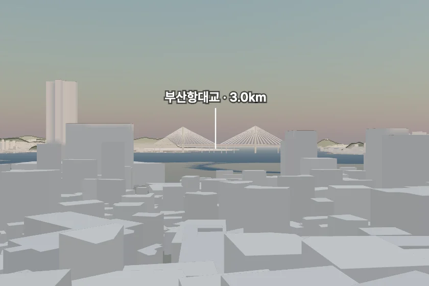 부산항대교 쪽을 모형으로 그린 미리보기