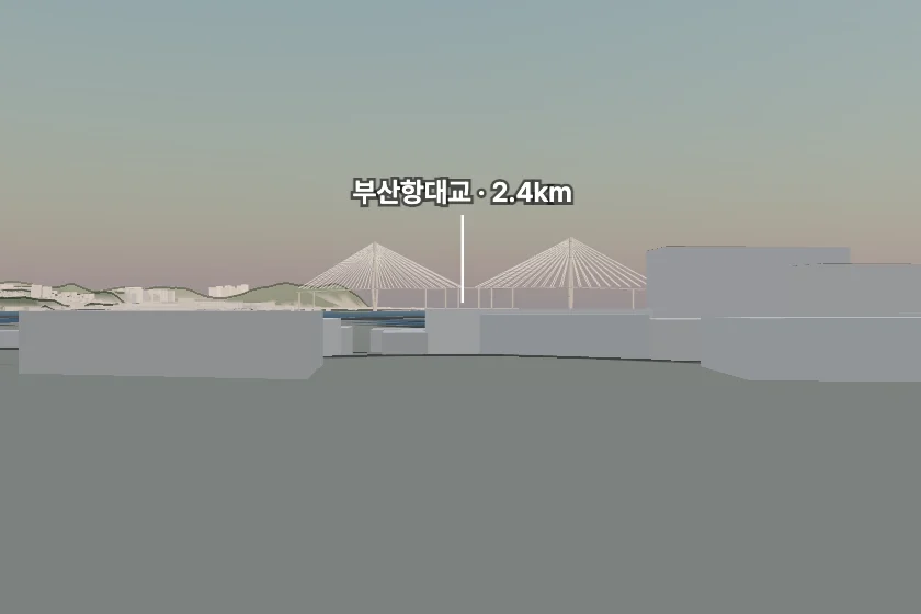 부산항대교 쪽을 모형으로 그린 미리보기