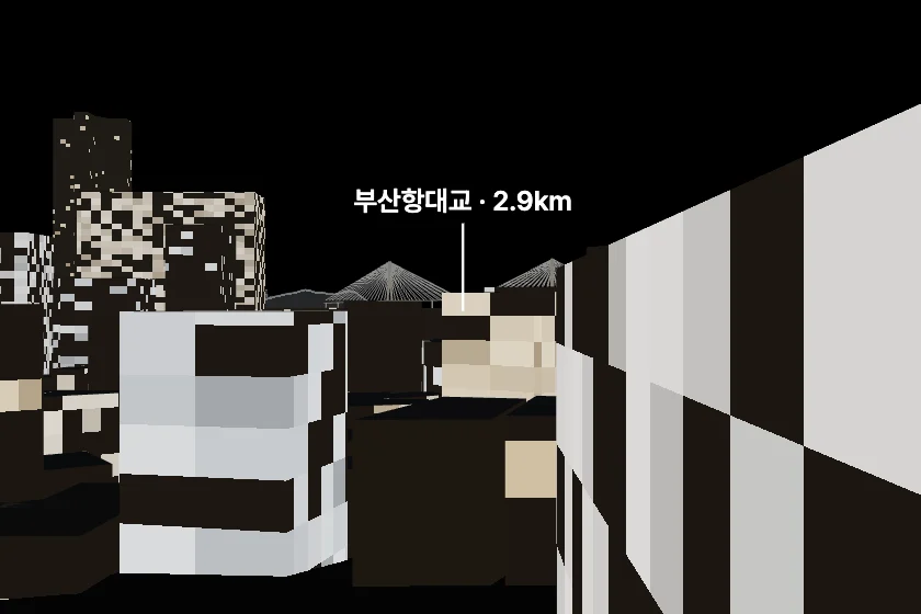 부산항대교 쪽을 모형으로 그린 미리보기