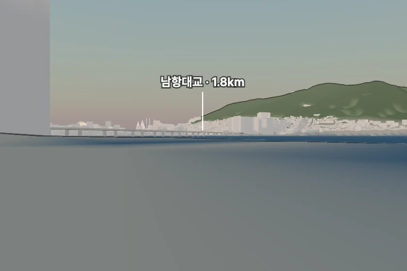 남항대교 쪽을 모형으로 그린 미리보기