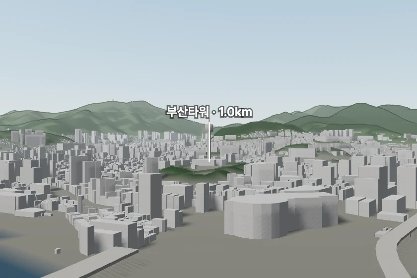 부산타워 쪽을 모형으로 그린 미리보기