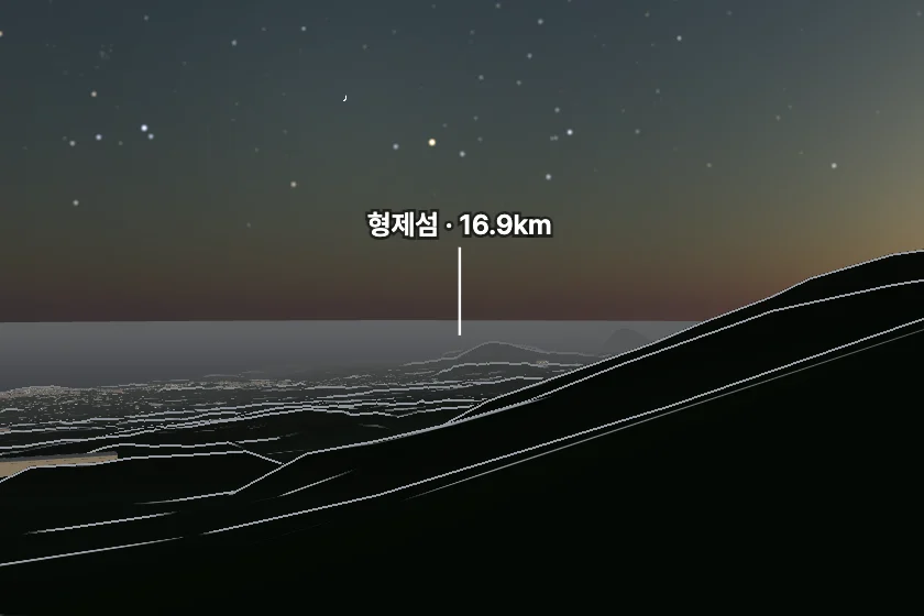 형제섬 쪽을 모형으로 그린 미리보기