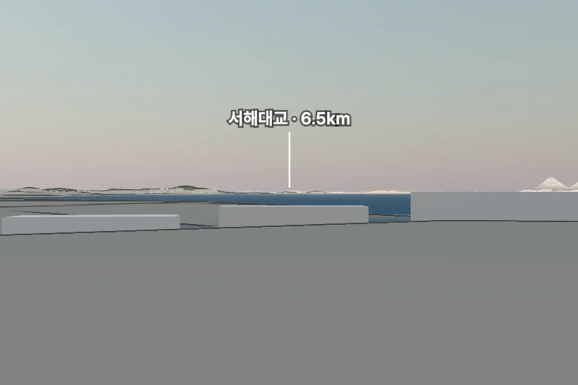 서해대교 쪽을 모형으로 그린 미리보기
