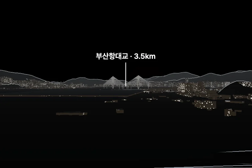 부산항대교 쪽을 모형으로 그린 미리보기