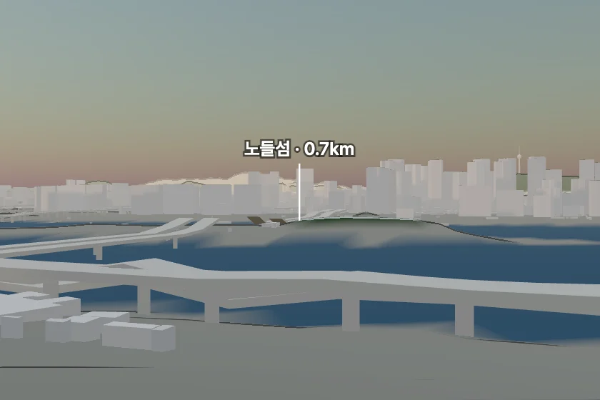 노들섬 쪽을 모형으로 그린 미리보기