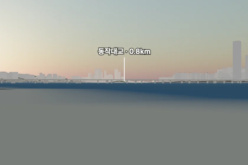 동작대교 쪽을 모형으로 그린 미리보기