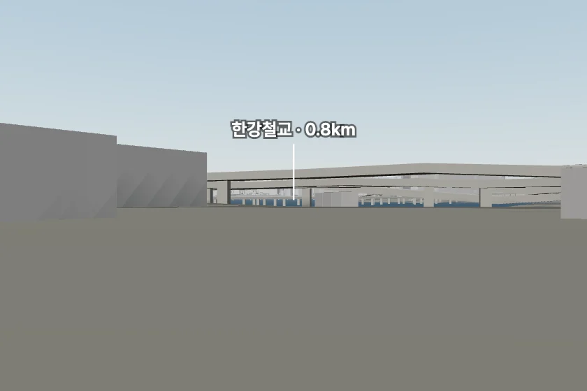 한강철교 쪽을 모형으로 그린 미리보기