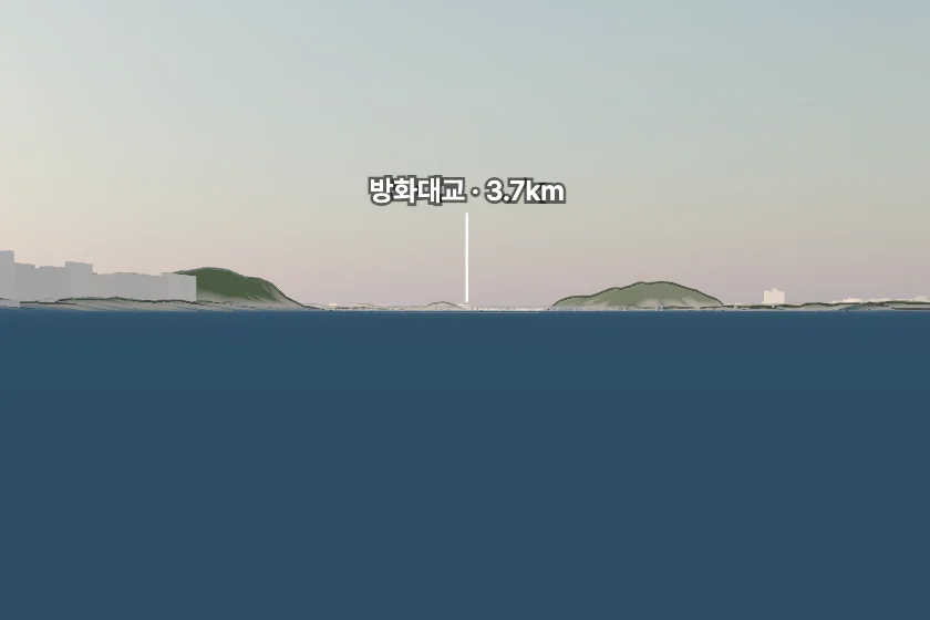 방화대교 · 행주산성 쪽을 모형으로 그린 미리보기