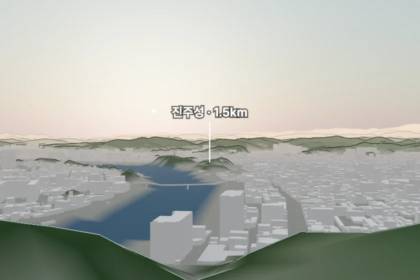 진주성 쪽을 모형으로 그린 미리보기
