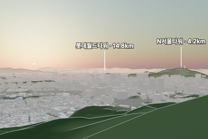 롯데월드타워 쪽을 모형으로 그린 미리보기
