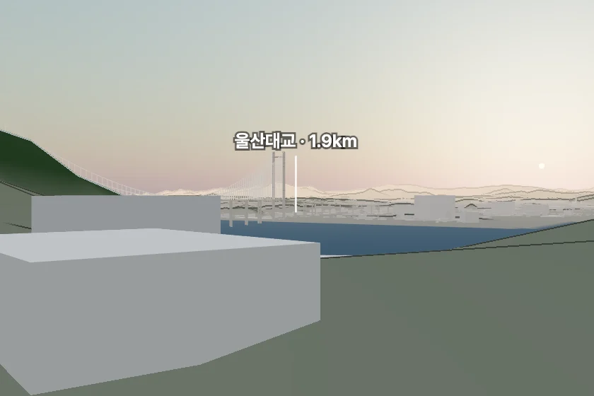 울산대교 쪽을 모형으로 그린 미리보기