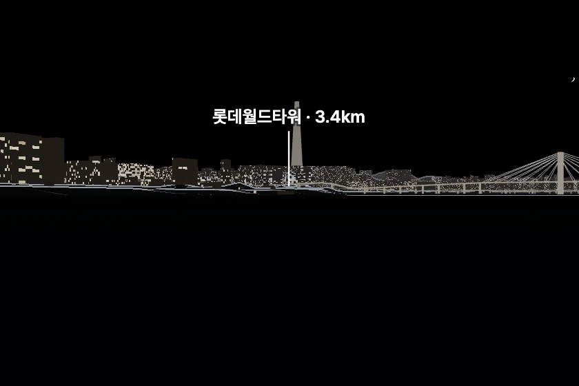 롯데월드타워 쪽을 모형으로 그린 미리보기