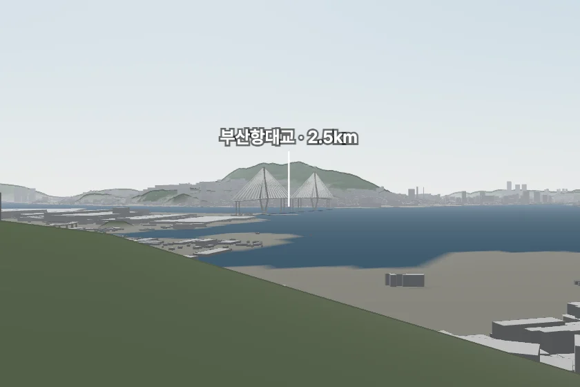 부산항대교 쪽을 모형으로 그린 미리보기